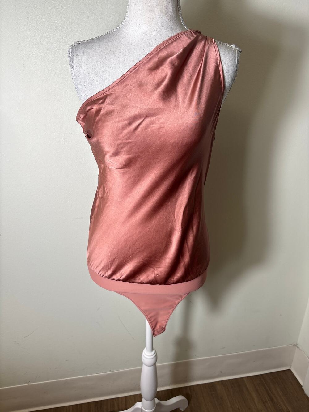 Cami NYC Rose Gold One Shoulder Silk Body Suit Sz S